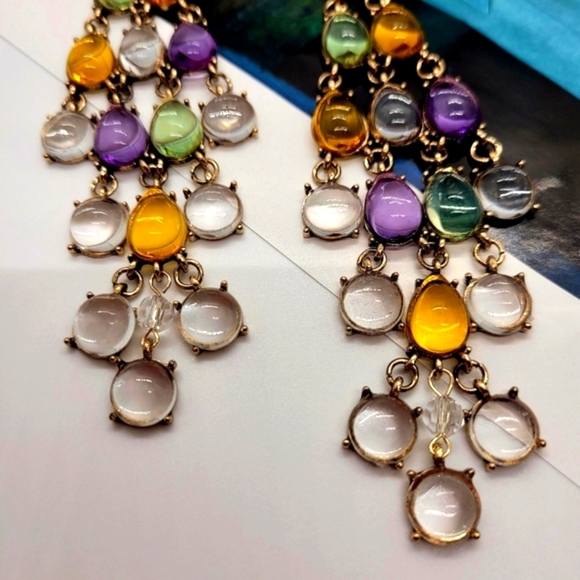 NWT Bohemian Colorful Crystal Dangle Gold Chandelier Earrings - Picture 4 of 15